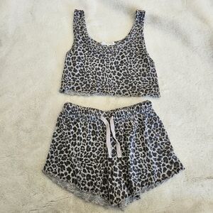 Grayson Threads Gray Leopard Print Crop Top And Bottom Pajama Tank Top
